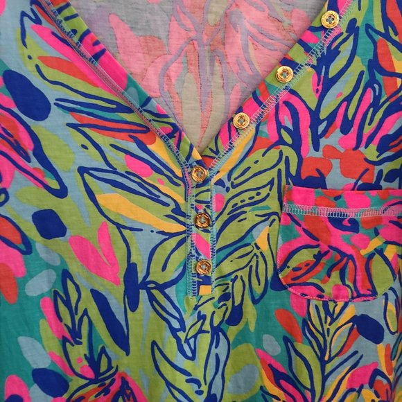 LILLY PULITZER Palmetto Dress Pink ¾” Sleeve Knee Length Button Pocket - Picture 3 of 9